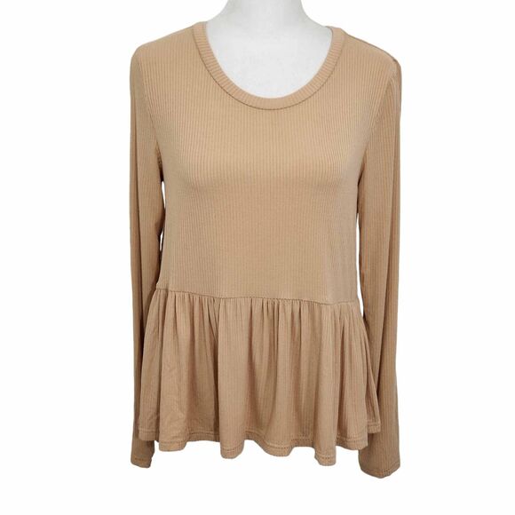Tan Babydoll Top Size Small NWT Tan Ribbed Knit Boho Top - Picture 1 of 6